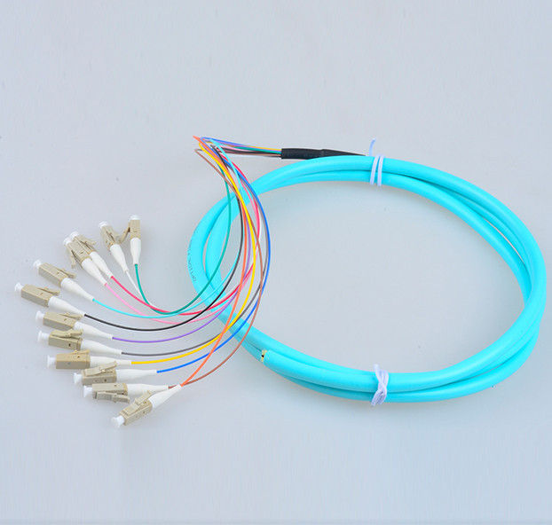 12 fibers breakout fiber optic pigtail LC/UPC multimode OM3 50/125 aqua ...