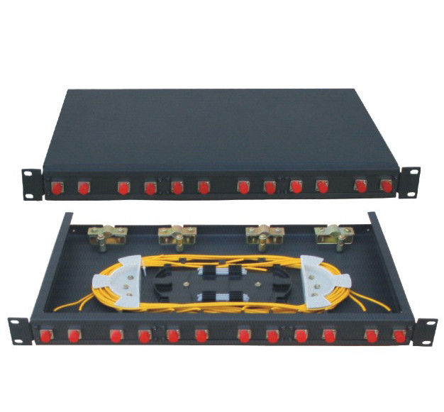 Fixed Type Rack Mounted Terminal Box Fc Connector 12 Ports Fiber Optic Patch Panel 24 Fiber Black Cold Rolling Sheet