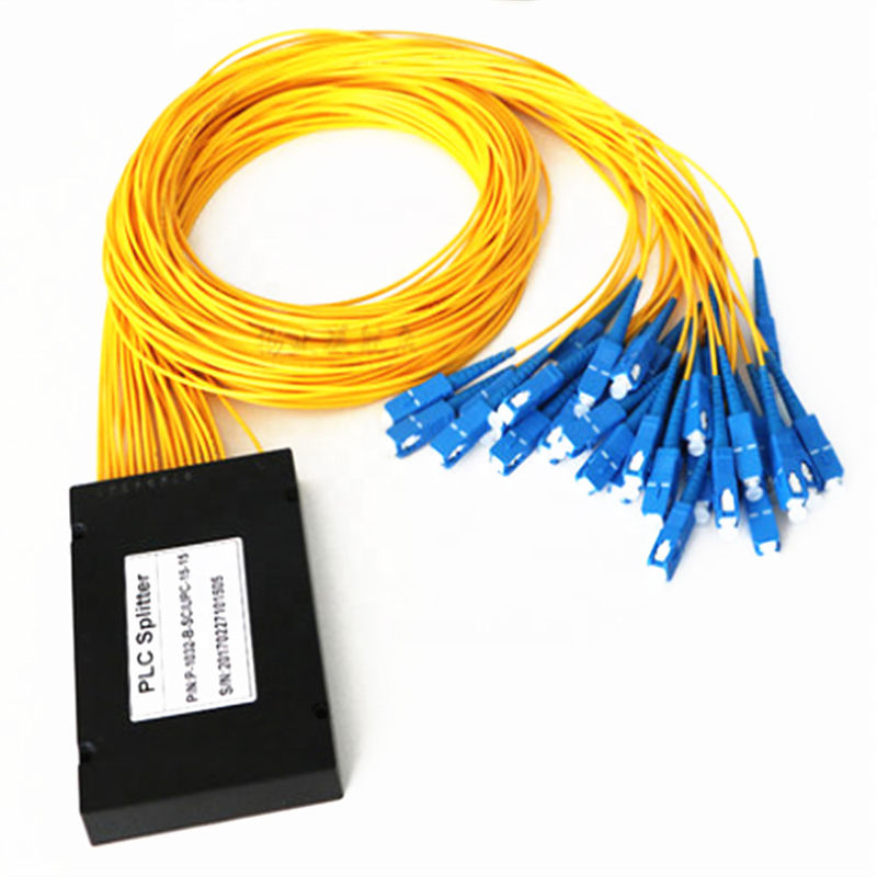 Plc 1 32 Fiber Optic Splitter Abs Material Sc Connector 3 0mm Diameter G657a1 Fiber Yellow Cable