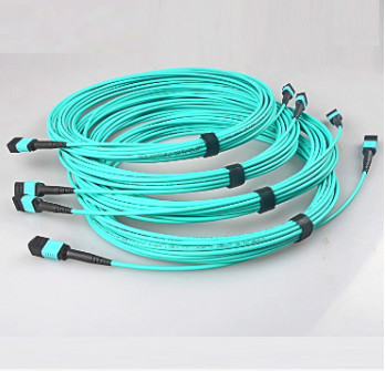 8C 12C 24C Fiber Optic Cable MPO To MPO Aqua Color