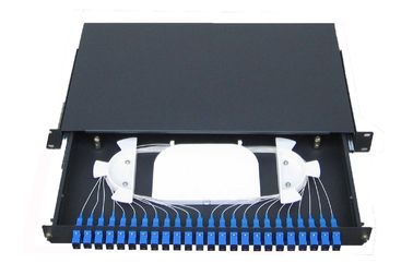 Slidable rack-mount ODF Fiber Optic terminal box 24 fibers SC adapter face plate black steel sheet